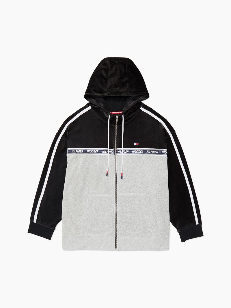 Női Tommy Hilfiger Essential Drop-Shoulder Hoodies Fekete Fehér Szürke | HU 145BEX